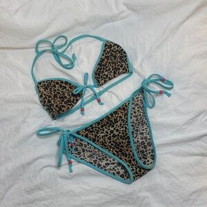 Vintage Victoria’s Secret leopard cheetah print bikini blue tan brown